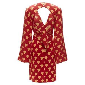 Rixo oriental print V neck sleeves short dress